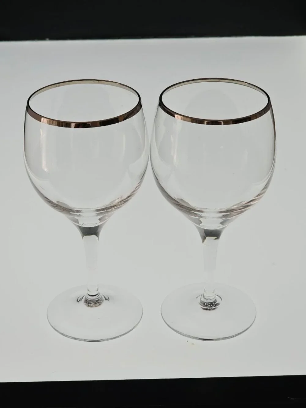 2 Lenox Weatherly Wine Glasses platinum rim vintage silver 6